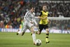 Real Madrid Gareth Bale and Borussia Dortmund Erik Durm during the UEFA Champions League Round of 8, 1nd Leg match between Real Madrid and Borussia Dortmund at the Estadio Santiago Bernabeu in Madrid, Spain on 2014/04/03.
