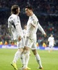 Real Madrid Cristiano Ronaldo celebrates a goal with Luka Modric during the UEFA Champions League Round of 8, 1nd Leg match between Real Madrid and Borussia Dortmund at the Estadio Santiago Bernabeu in Madrid, Spain on 2014/04/03.
