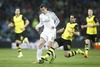 Real Madrid Gareth Bale (L) and Borussia Dortmund Mkhitaryan during the UEFA Champions League Round of 8, 1nd Leg match between Real Madrid and Borussia Dortmund at the Estadio Santiago Bernabeu in Madrid, Spain on 2014/04/03.
