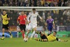 Sebastian Kehl (Borussia Dortmund #5) tackling against Gareth Bale (Real Madrid CF #11) during the UEFA Champions League Round of 8, 1nd Leg match between Real Madrid and Borussia Dortmund at the Estadio Santiago Bernabeu in Madrid, Spain on 2014/04/03.
