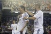 Real Madrid Angel Di Maria (l) and Karim Benzema celebrate goal during the Final Match of the Spanish Kings Cup, Copa del Rey, between Real Madrid and Fc Barcelona at the Mestalla Stadion in Valencia, Spain on 2014/04/16.
