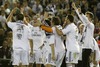 Real Madrid Garet Bale celebrates with his partners the victory during the Final Match of the Spanish Kings Cup, Copa del Rey, between Real Madrid and Fc Barcelona at the Mestalla Stadion in Valencia, Spain on 2014/04/16.
