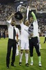 Real Madrid Alvaro Arbeloa, Xabi Alonso and Diego Lopez celebrate the victory during the Final Match of the Spanish Kings Cup, Copa del Rey, between Real Madrid and Fc Barcelona at the Mestalla Stadion in Valencia, Spain on 2014/04/16.
