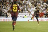 Real Madrid Carvajal (L) and F.C. Barcelona Neymar Jr during the Final Match of the Spanish Kings Cup, Copa del Rey, between Real Madrid and Fc Barcelona at the Mestalla Stadion in Valencia, Spain on 2014/04/16.
