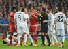 Dante (FC Bayern Muenchen) gets yellow card after offense on Cristiano Ronaldo (Real Madrid) during the UEFA Champions League Round of 4, 2nd Leg Match between FC Bayern Munich vs Real Madrid at the Allianz Arena in Muenchen, Germany on 2014/04/29.
