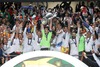 Real Madrid celebrates the victory during the UEFA Champions League Final Match between Real Madrid and Atletico Madrid at the Estadio da Luz in Lissabon, Portugal on 2014/05/24.
