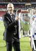 Real Madrid second coach Zinedine Zidane celebrates the victory during the UEFA Champions League Final Match between Real Madrid and Atletico Madrid at the Estadio da Luz in Lissabon, Portugal on 2014/05/24.
