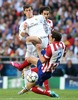 Real Madrid Garet Bale (c) and Atletico de Madrid Tiago Cardoso (b) and Diego Godin during the UEFA Champions League Final Match between Real Madrid and Atletico Madrid at the Estadio da Luz in Lissabon, Portugal on 2014/05/24.
