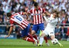 Real Madrid Luka Modric (r) and Atletico de Madrid Koke (l) and David Villa during the UEFA Champions League Final Match between Real Madrid and Atletico Madrid at the Estadio da Luz in Lissabon, Portugal on 2014/05/24.
