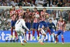 Real Madrid Cristiano Ronaldo (b) and Atletico de Madrid Adrian Lopez, Diego Godin, Joao Miranda, Raul Garcia, Gabi Fernandez, Thibaut Courtois and Filipe Luis during the UEFA Champions League Final Match between Real Madrid and Atletico Madrid at the Estadio da Luz in Lissabon, Portugal on 2014/05/24.
