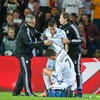 A supporter invades the pitch to get to Real Madrids Cristiano Ronaldo against Sevilla during the UEFA Supercup Match between Real Madrid and FC Sevilla at the Millenium Stadium in Cardiff, Cardiff on 2014/08/12.
