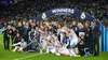 Real Madrids celebrate with the trophy after their 2-0 victory over Sevilla during the UEFA Super Cup at the Cardiff City Stadium. Cristiano Ronaldo, Gareth Bale, goalkeeper Iker Casillas, Isco, Sergio Ramos, head coach Carlo Ancelotti during the UEFA Supercup Match between Real Madrid and FC Sevilla at the Millenium Stadium in Cardiff, Cardiff on 2014/08/12.
