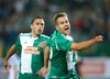 Steffen Hofmann and Louis Schaub, (SK Rapid Wien) celebrate goal during a UEFA Europa League between SK Rapid Vienna and HJK Helsinki at the Ernst Happel Stadion, Wien, Austria on 2014/08/28.
