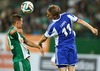 Mario Pavelic (SK Rapid Wien) and Veli Lampi (HJK Helsinki) during a UEFA Europa League between SK Rapid Vienna and HJK Helsinki at the Ernst Happel Stadion, Wien, Austria on 2014/08/28.
