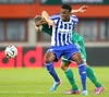 Mario Sonnleitner (SK Rapid Wien) and Macoumba Kandji (HJK Helsinki) during a UEFA Europa League between SK Rapid Vienna and HJK Helsinki at the Ernst Happel Stadion, Wien, Austria on 2014/08/28.
