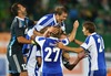 Players of HJK Helsinki celebrate their victory after end of UEFA Europa League between SK Rapid Vienna and HJK Helsinki at the Ernst Happel Stadion, Wien, Austria on 2014/08/28. EXPA Pictures © 2014, PhotoCredit: EXPA/ Thomas Haumer
