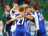 Players of HJK Helsinki celebrate their victory after end of UEFA Europa League between SK Rapid Vienna and HJK Helsinki at the Ernst Happel Stadion, Wien, Austria on 2014/08/28. EXPA Pictures © 2014, PhotoCredit: EXPA/ Thomas Haumer
