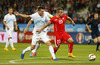 Xherdan Shaqiri of Switzerland (R) and Andraz Kirm of Slovenia (L) during UEFA European qualifiers football match between Slovenia and Switzerland. Match between Slovenia and Switzerland was played in arena Ljudski vrt in Maribor, Slovenia, on Thursday, 9th of October 2014.
