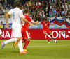 Ricardo Rodriguez of Switzerland passing the ball during UEFA European qualifiers football match between Slovenia and Switzerland. Match between Slovenia and Switzerland was played in arena Ljudski vrt in Maribor, Slovenia, on Thursday, 9th of October 2014.
