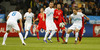 Ales Mertelj of Slovenia (R) and Jasmin Kurtic of Slovenia (L) during UEFA European qualifiers football match between Slovenia and Switzerland. Match between Slovenia and Switzerland was played in arena Ljudski vrt in Maribor, Slovenia, on Thursday, 9th of October 2014.
