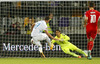 Milivoje Novakovic of Slovenia scoring from penally shoot during UEFA European qualifiers football match between Slovenia and Switzerland. Match between Slovenia and Switzerland was played in arena Ljudski vrt in Maribor, Slovenia, on Thursday, 9th of October 2014.
