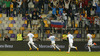 Scorer Milivoje Novakovic of Slovenia celebrates his goal with teammates during UEFA European qualifiers football match between Slovenia and Switzerland. Match between Slovenia and Switzerland was played in arena Ljudski vrt in Maribor, Slovenia, on Thursday, 9th of October 2014.
