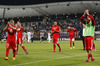 Swiss players greeting their fans after end of UEFA European qualifiers football match between Slovenia and Switzerland. Match between Slovenia and Switzerland was played in arena Ljudski vrt in Maribor, Slovenia, on Thursday, 9th of October 2014.
