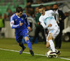 Andraz Struna of Slovenia (R) and Jose Adolfo Hirsch of San Marino (L) during UEFA European qualifiers football match between Slovenia and San Marino. UEFA European qualifiers atch between Slovenia and San Marino was played in Stozice arena in Ljubljana, Slovenia, on Friday, 27th of March 2015.
