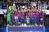 Winner FC Barcelona celebrating with trophy during the UEFA Champions League final match between Juventus FC and Barcelona FC at the Olympia Stadion in Berlin, Germany on 2015/06/06.
