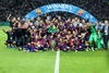 Winner FC Barcelona celebrating with trophy during the UEFA Champions League final match between Juventus FC and Barcelona FC at the Olympia Stadion in Berlin, Germany on 2015/06/06.
