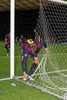 Gerard Pique #3 (FC Barcelona) cutting off goal net for souvenir after winning the UEFA Champions League final match between Juventus FC and Barcelona FC at the Olympia Stadion in Berlin, Germany on 2015/06/06.
