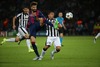 Gerard Pique (FC Barcelona #3) and Carlos Tevez (Juventus Turin #10) during the UEFA Champions League final match between Juventus FC and Barcelona FC at the Olympia Stadion in Berlin, Germany on 2015/06/06.
