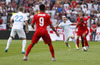 Fabian Delph (no.8) of England (R) and Kevin Kampl of Slovenia (L) during UEFA European qualifiers football match between Slovenia and England. UEFA European qualifiers match between Slovenia and England was played in Stozice arena in Ljubljana, Slovenia, on Sunday, 14th of June 2015.
