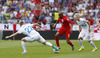 Fabian Delph (no.8) of England (R) and Ales Mertelj of Slovenia  (L) during UEFA European qualifiers football match between Slovenia and England. UEFA European qualifiers match between Slovenia and England was played in Stozice arena in Ljubljana, Slovenia, on Sunday, 14th of June 2015.
