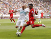 Raheem Sterling (no.9) of England (R) and Miso Brecko of Slovenia (L) during UEFA European qualifiers football match between Slovenia and England. UEFA European qualifiers match between Slovenia and England was played in Stozice arena in Ljubljana, Slovenia, on Sunday, 14th of June 2015.
