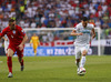 Andraz Kirm (no.17) of Slovenia (R) and Jordan Henderson (no.4) of England (L) during UEFA European qualifiers football match between Slovenia and England. UEFA European qualifiers match between Slovenia and England was played in Stozice arena in Ljubljana, Slovenia, on Sunday, 14th of June 2015.
