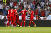 Players of England celebrate goal to equalize to 1-1 during UEFA European qualifiers football match between Slovenia and England. UEFA European qualifiers match between Slovenia and England was played in Stozice arena in Ljubljana, Slovenia, on Sunday, 14th of June 2015.
