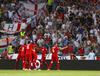 Players of England celebrate goal to equalize to 1-1 during UEFA European qualifiers football match between Slovenia and England. UEFA European qualifiers match between Slovenia and England was played in Stozice arena in Ljubljana, Slovenia, on Sunday, 14th of June 2015.
