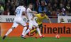 Arvydas Novikovas of Lithuania (R) and Jasmin Kurtic of Slovenia (M) during UEFA European qualifiers football match between Slovenia and England. UEFA European qualifiers match between Slovenia and Lithuania was played in Stozice arena in Ljubljana, Slovenia, on Friday, 9th of October 2015.
