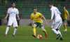 Arvydas Novikovas of Lithuania (L) and Andraz Struna of Slovenia (R) during UEFA European qualifiers football match between Slovenia and England. UEFA European qualifiers match between Slovenia and Lithuania was played in Stozice arena in Ljubljana, Slovenia, on Friday, 9th of October 2015.
