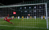 Arvydas Novikovas of Lithuania scoring from penalty shot during UEFA European qualifiers football match between Slovenia and England. UEFA European qualifiers match between Slovenia and Lithuania was played in Stozice arena in Ljubljana, Slovenia, on Friday, 9th of October 2015.
