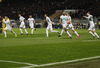 Bostjan Cesar of Slovenia (M with ball) celebrates his goal with teammates during UEFA European qualifiers play-off football match between Slovenia and Ukraine. UEFA European qualifiers play-off match between Slovenia and Ukraine was played in Ljudski vrt arena in Maribor, Slovenia, on Tuesday, 17th of November 2015.
