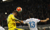 Andriy Yarmolenko of Ukraine (L) and Bojan Jokic of Slovenia (R) during UEFA European qualifiers play-off football match between Slovenia and Ukraine. UEFA European qualifiers play-off match between Slovenia and Ukraine was played in Ljudski vrt arena in Maribor, Slovenia, on Tuesday, 17th of November 2015.
