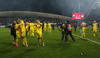 Ukrainian players celebrating qualification to Euro 2016 after end of the UEFA European qualifiers play-off football match between Slovenia and Ukraine. UEFA European qualifiers play-off match between Slovenia and Ukraine was played in Ljudski vrt arena in Maribor, Slovenia, on Tuesday, 17th of November 2015.
