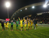Ukrainian players celebrating qualification to Euro 2016 after end of the UEFA European qualifiers play-off football match between Slovenia and Ukraine. UEFA European qualifiers play-off match between Slovenia and Ukraine was played in Ljudski vrt arena in Maribor, Slovenia, on Tuesday, 17th of November 2015.

