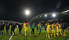 Ukrainian players celebrating qualification to Euro 2016 after end of the UEFA European qualifiers play-off football match between Slovenia and Ukraine. UEFA European qualifiers play-off match between Slovenia and Ukraine was played in Ljudski vrt arena in Maribor, Slovenia, on Tuesday, 17th of November 2015.
