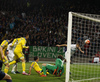 Bostjan Cesar of Slovenia scoring for 1-0 during UEFA European qualifiers play-off football match between Slovenia and Ukraine. UEFA European qualifiers play-off match between Slovenia and Ukraine was played in Ljudski vrt arena in Maribor, Slovenia, on Tuesday, 17th of November 2015.
