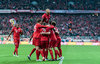 Goal Celebration after the Opening Goal from Xabi Alonso (FC Bayern Muenchen) Jerome Boateng (FC Bayern Muenchen) Thomas Mueller (FC Bayern Muenchen) Franck Ribery (FC Bayern Muenchen) David Alaba (FC Bayern Muenchen) Arturo Vidal (FC Bayern Muenchen) during the UEFA Champions League semi Final, 2nd Leg match between FC Bayern Munich and Atletico Madrid at the Allianz Arena in Muenchen, Germany on 2016/05/03.
