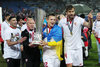 Kapitaen Jose Antonio Reyes (FC Sevilla #10), Evgen Konoplyanka (FC Sevilla #22) und Fernando Llorente (FC Sevilla #24) during the Final Match of the UEFA Europaleague between FC Liverpool and Sevilla FC at the St. Jakob Park in Basel, Switzerland on 2016/05/18.
