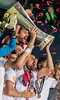 Sevilla Players celebrate with the Trophy Coke (FC Sevilla) during the Final Match of the UEFA Europaleague between FC Liverpool and Sevilla FC at the St. Jakob Park in Basel, Switzerland on 2016/05/18.
